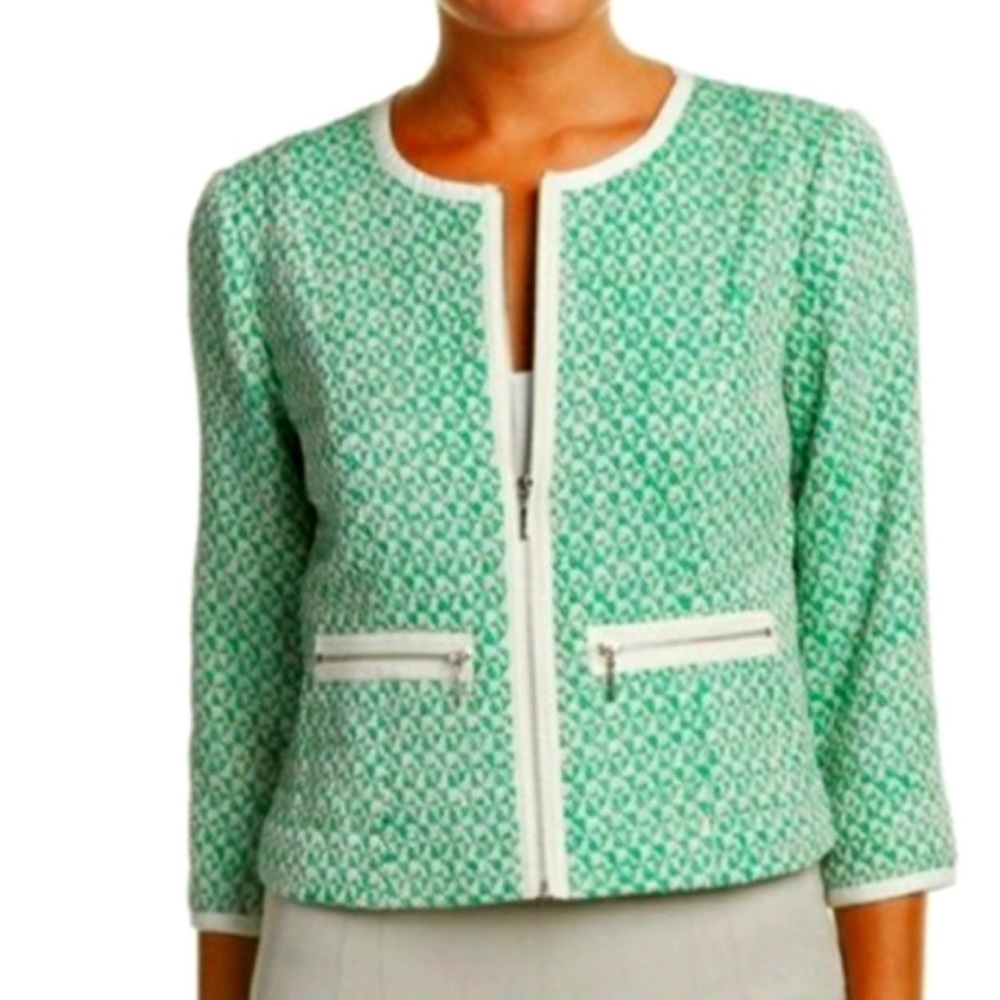 CAbi Mint Green Patterned Zip-Front Women's Jacket